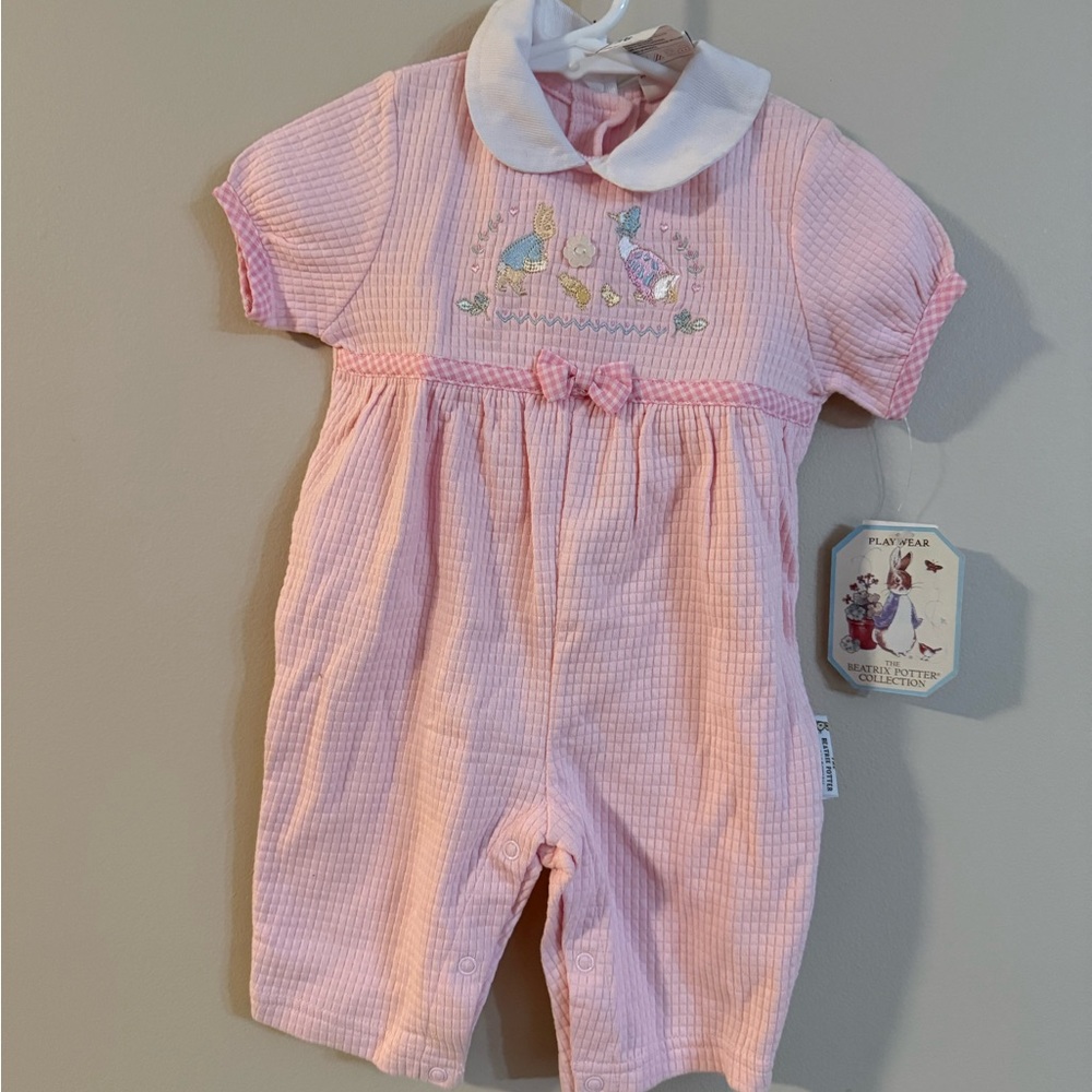 Pink Peter Rabbit Embroidered Baby Romper- NEW 3-6 months